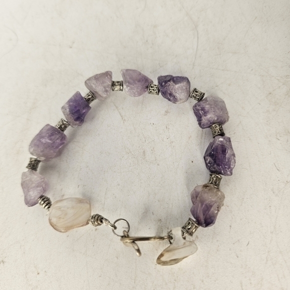 Amethyst, mother of pearl, and‎ silver bracelet - Picture 5 of 13